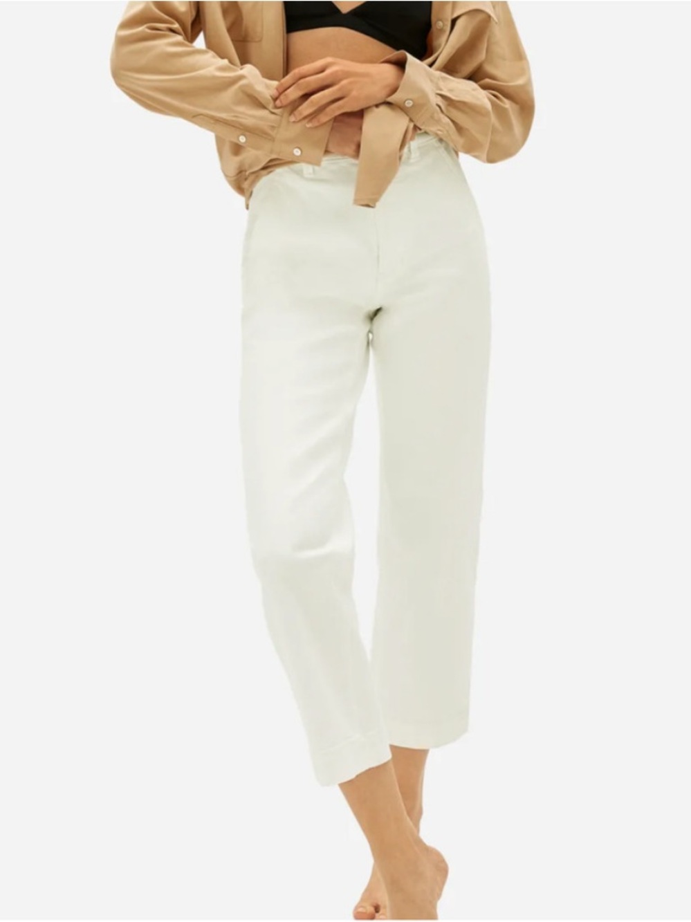 Everlane High Rise Straight Leg Cropped White Denim Jeans